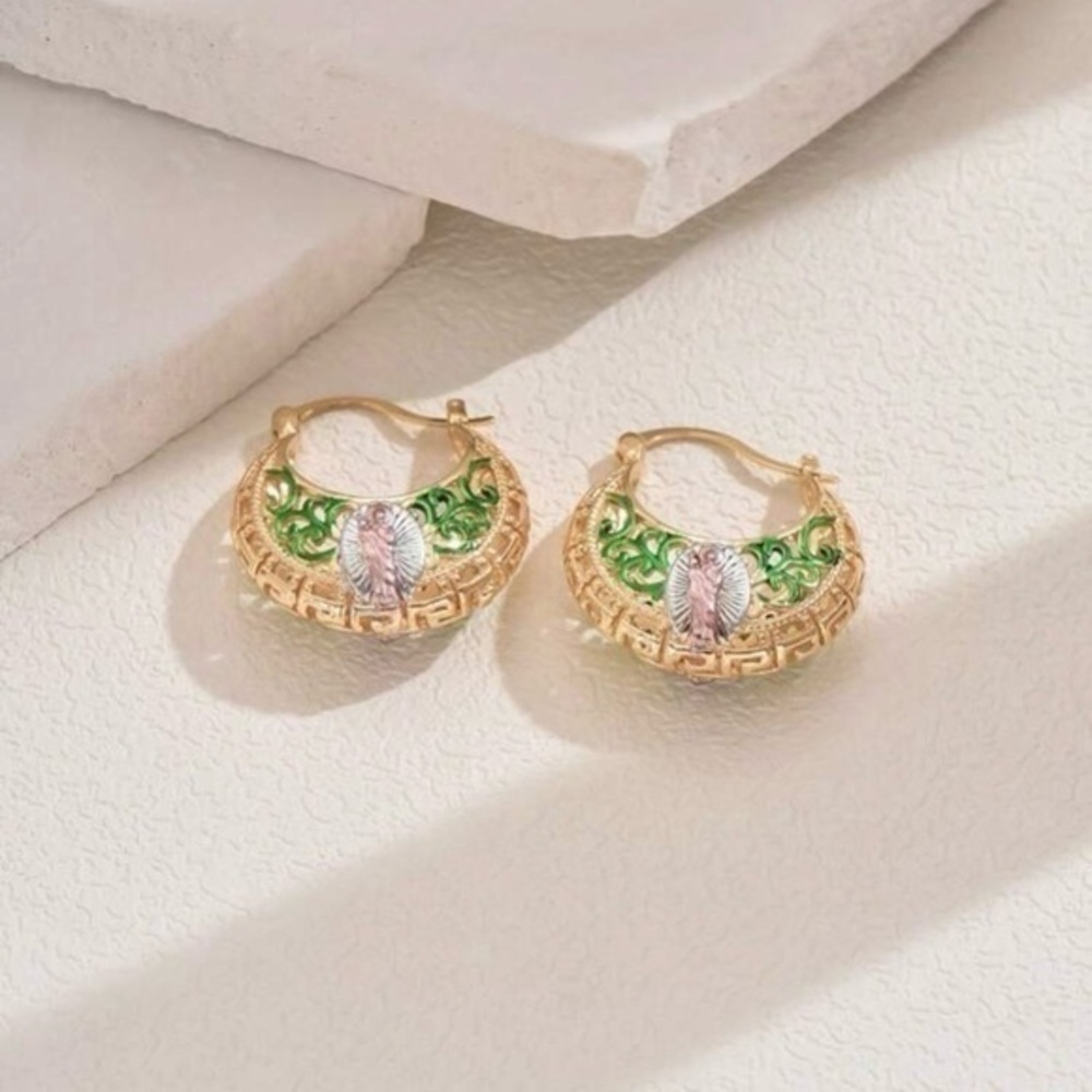 18k Gold Virgin Mary Earrings